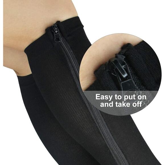 3 Pairs Zipper Compression Socks Women Open Toe Black L/XL - Picture 3 of 7